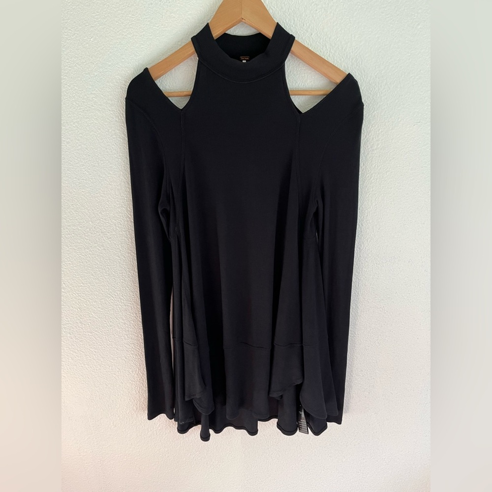 Free People Downtown Girl Black Cut Out Flowy Mock Turtleneck S - Picture 5 of 13